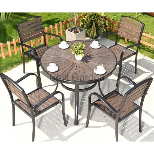 105Cm 圓形 太陽紋 環保木餐桌椅套裝 ︳戶外傢俬 餐桌 Tc002 椅桌套裝