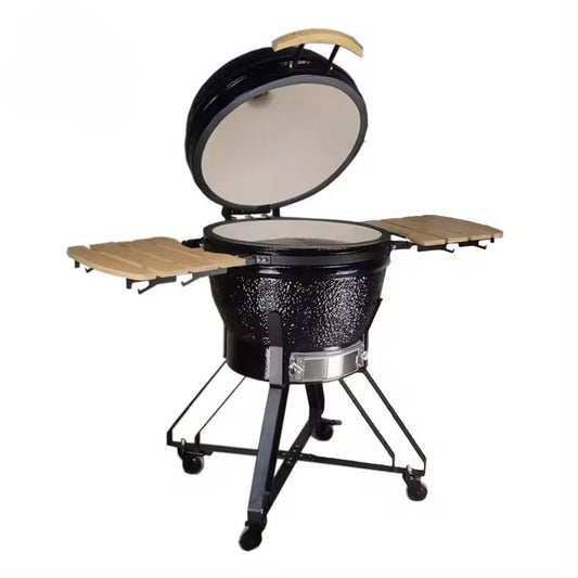 Kamado 26-Inch Ceramic Charcoal Grill, Stainless Steel Cart CH-BW26 | 1000°C Mullite | American-Style BBQ Smoker