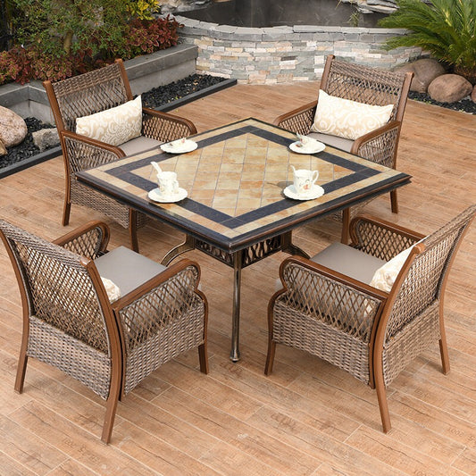 LO0003 Outdoor rattan four-person square dining table and chair set | Rattan | Dining table | Rattan chairs |