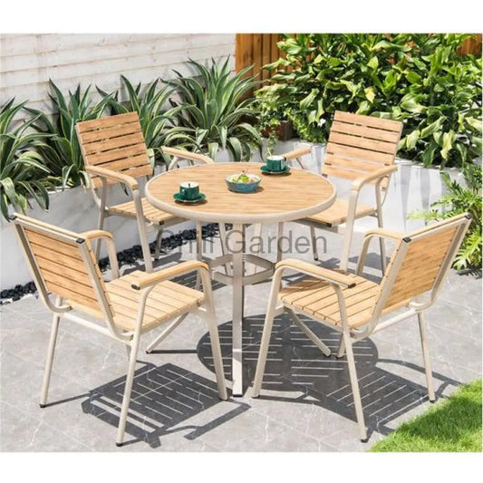 80Cm 圓形 香檳色 環保木 餐桌套裝 ︳戶外傢俬 陽台 庭園 Tc021 椅桌套裝