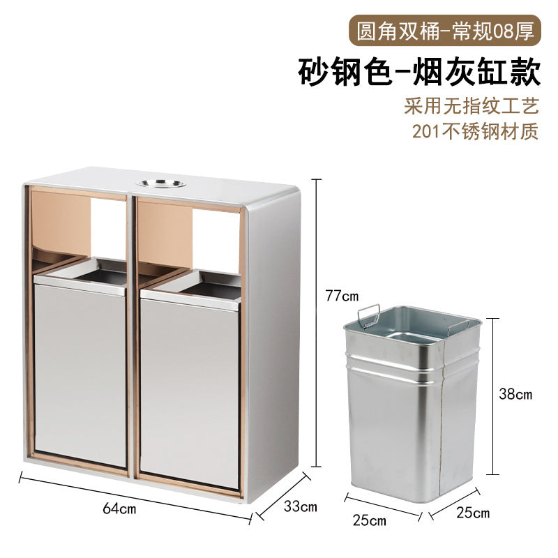 酒店立式不鏽鋼垃圾桶 圓角帶煙灰缸戶外滅煙桶 商用電梯 口 TCH00109-1