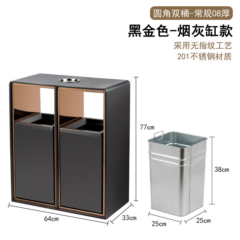 酒店立式不鏽鋼垃圾桶 圓角帶煙灰缸戶外滅煙桶 商用電梯 口 TCH00109-1