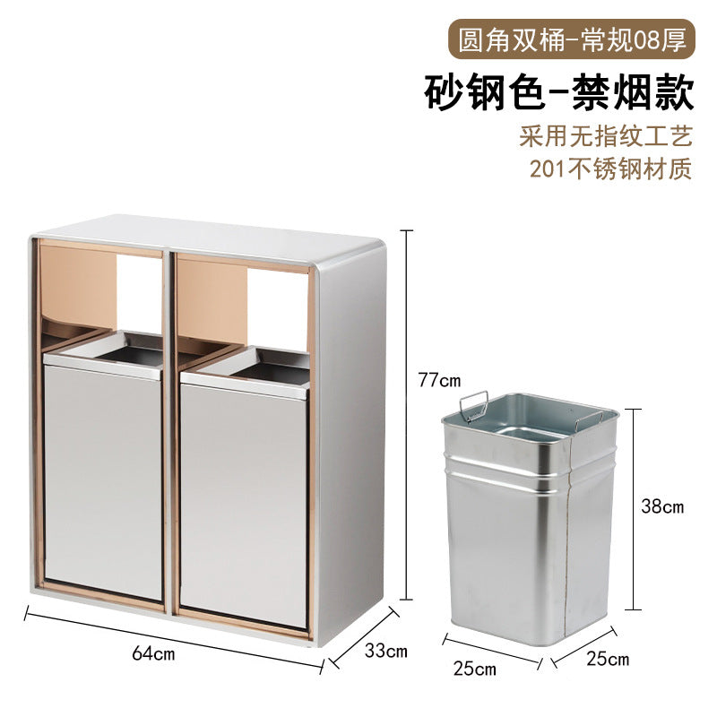 酒店立式不鏽鋼垃圾桶 圓角帶煙灰缸戶外滅煙桶 商用電梯 口 TCH00109-1