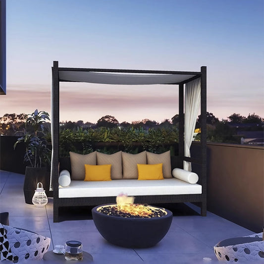 戶外躺床陽臺沙灘椅休閒室外庭院躺椅別墅游泳池沙發床雙人藤編椅 TCH00477