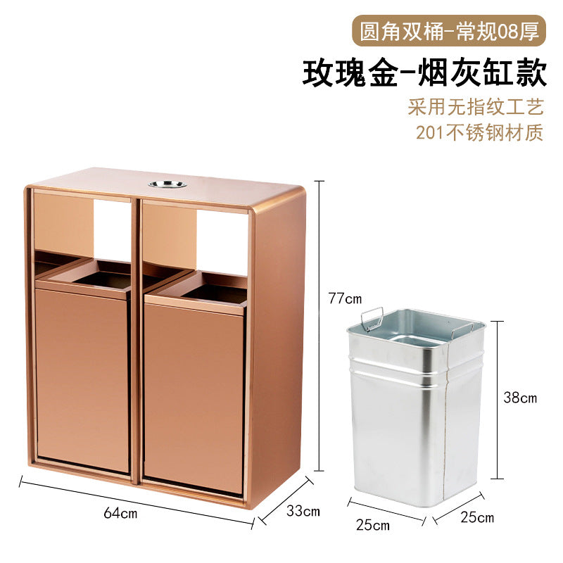 酒店立式不鏽鋼垃圾桶 圓角帶煙灰缸戶外滅煙桶 商用電梯 口 TCH00109-1