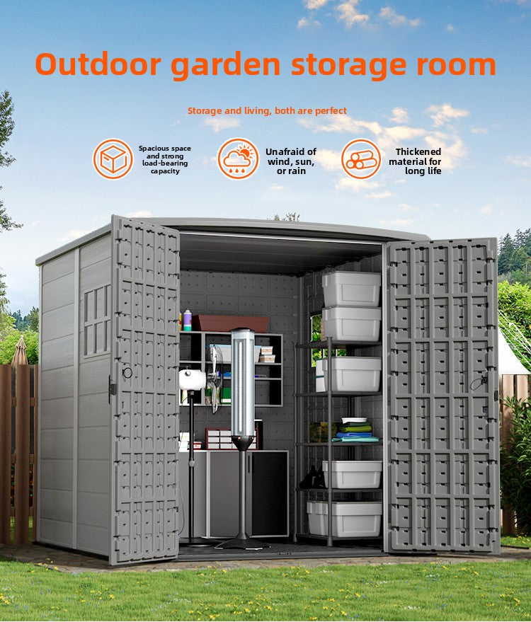 Chill-Home HDPE Outdoor Storage Shed — Flat Roof 5-Bay approx. 11.1㎡ (5 windows) SH006