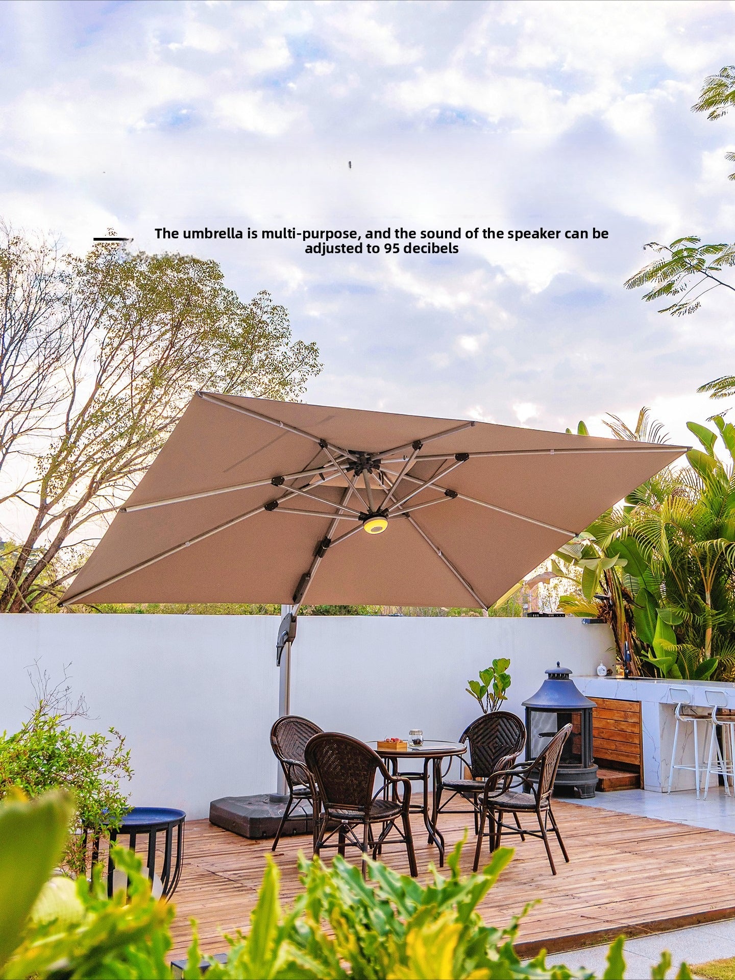 Solar LED Roman Cantilever Parasol — 7 Options | Bluetooth Speaker / Fan Available SUN054
