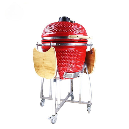 Kamado 23.5-Inch Ceramic Charcoal Grill, Stainless Steel Cart CH-KP23 | 1000°C Mullite | American-Style BBQ Smoker