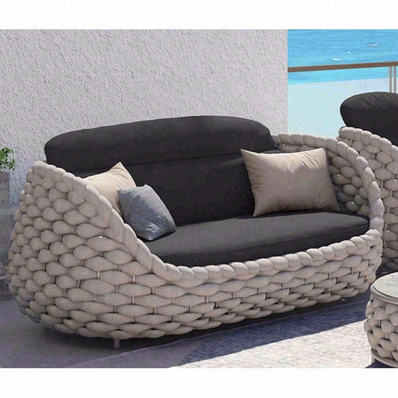 SOFA038  戶外 蛋型沙發 五人座套裝 加粗特斯林編織帶 正面全景