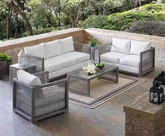 Outdoor Sofa Set Single Piece Rattan Sofa WPC Coffee Table PE Wicker Chair