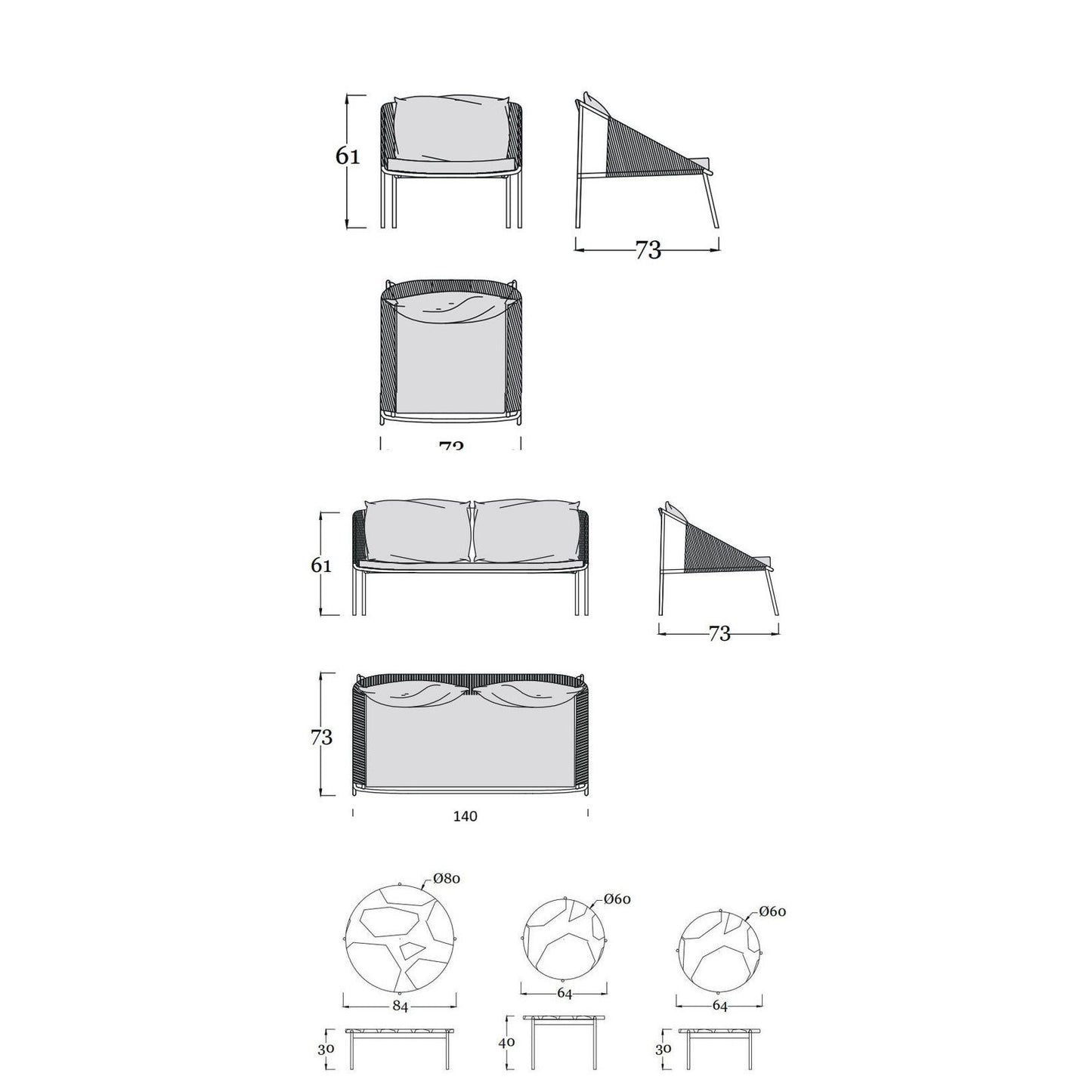 户外沙發套裝 | 單件 | 藤編 | 岩板茶几 | 藤沙發 | 防水 |