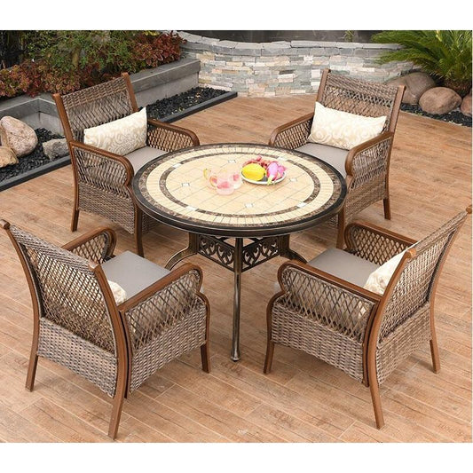 LO0004 Outdoor rattan four-person round dining table and chair set | Rattan | Dining table | Rattan chairs |
