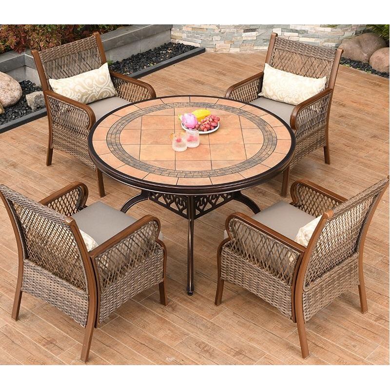 LO0004 Outdoor rattan four-person round dining table and chair set | Rattan | Dining table | Rattan chairs |