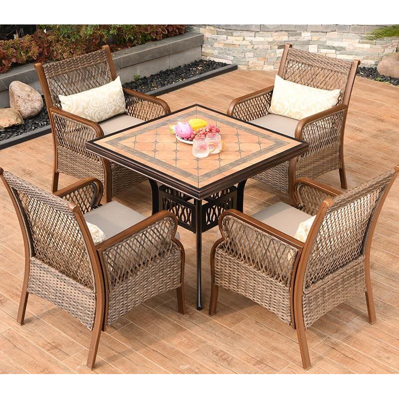 LO0003 Outdoor rattan four-person square dining table and chair set | Rattan | Dining table | Rattan chairs |