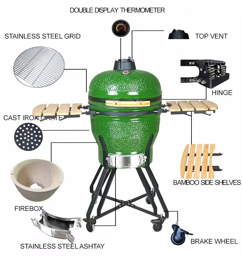 KILNIVO 24-inch Kamado Ceramic Grill | Steel Cart CH-BW24