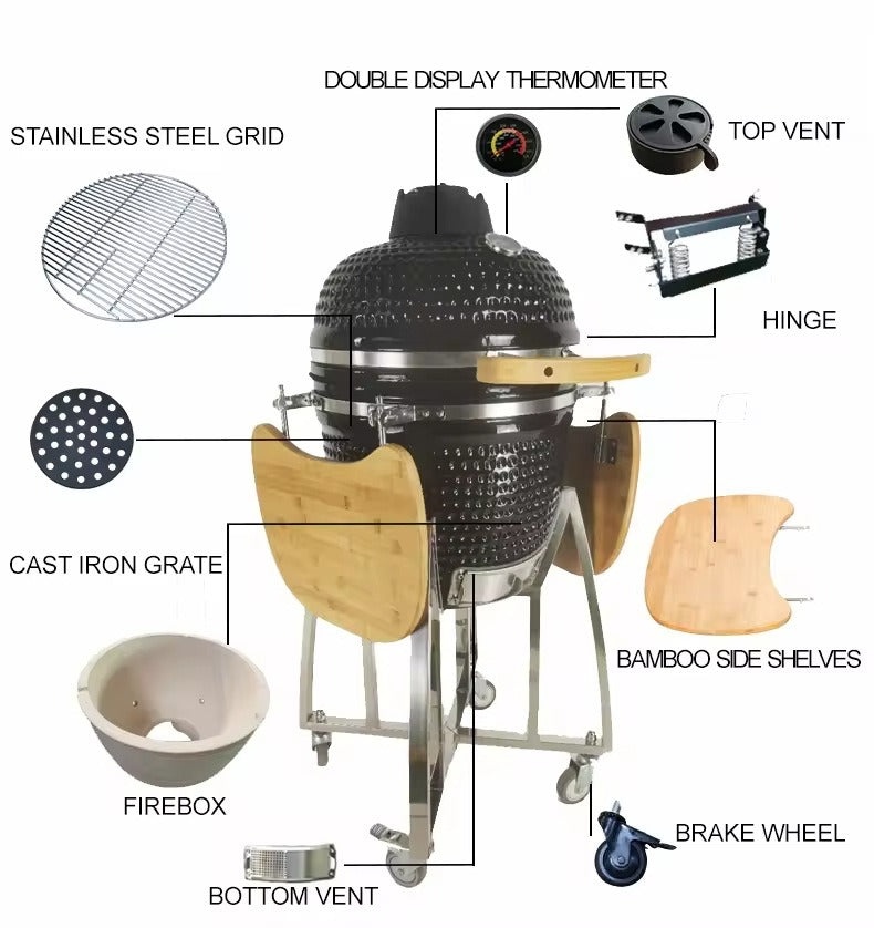 Kamado 18吋陶瓷燒烤爐 不銹鋼架 CH-KP18｜1000度耐火莫來石 美式煙燻BBQ