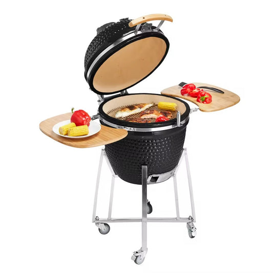 Kamado 21吋陶瓷燒烤爐 不銹鋼架 CH-KP21｜1000度耐火莫來石 美式煙燻BBQ