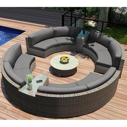 Semi-circular rattan sofa set flexible placement