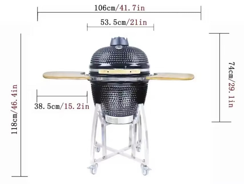 KILNIVO 21-inch Kamado Ceramic Grill | Stainless Steel Cart CH-KP21