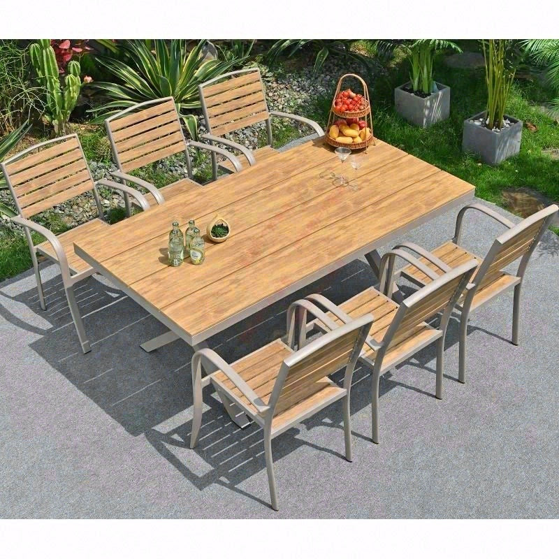 全鋁合金塑木戶外餐桌椅套裝 TC094 多角度展示