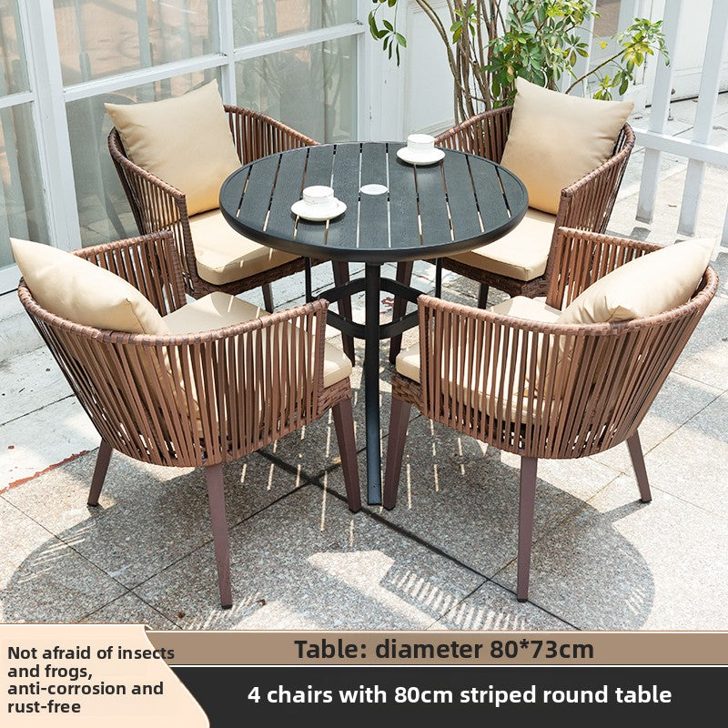 Outdoor PE Rattan Polywood Dining Set TC096