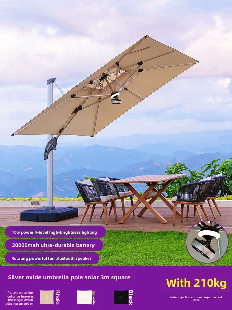 Solar LED Roman Cantilever Parasol — 7 Options | Bluetooth Speaker / Fan Available SUN054