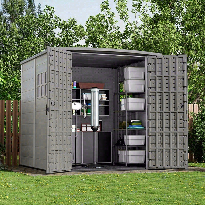 Chill-Home HDPE Outdoor Storage Shed — Flat Roof Double Bay approx. 4.8㎡ (2 windows) SH003