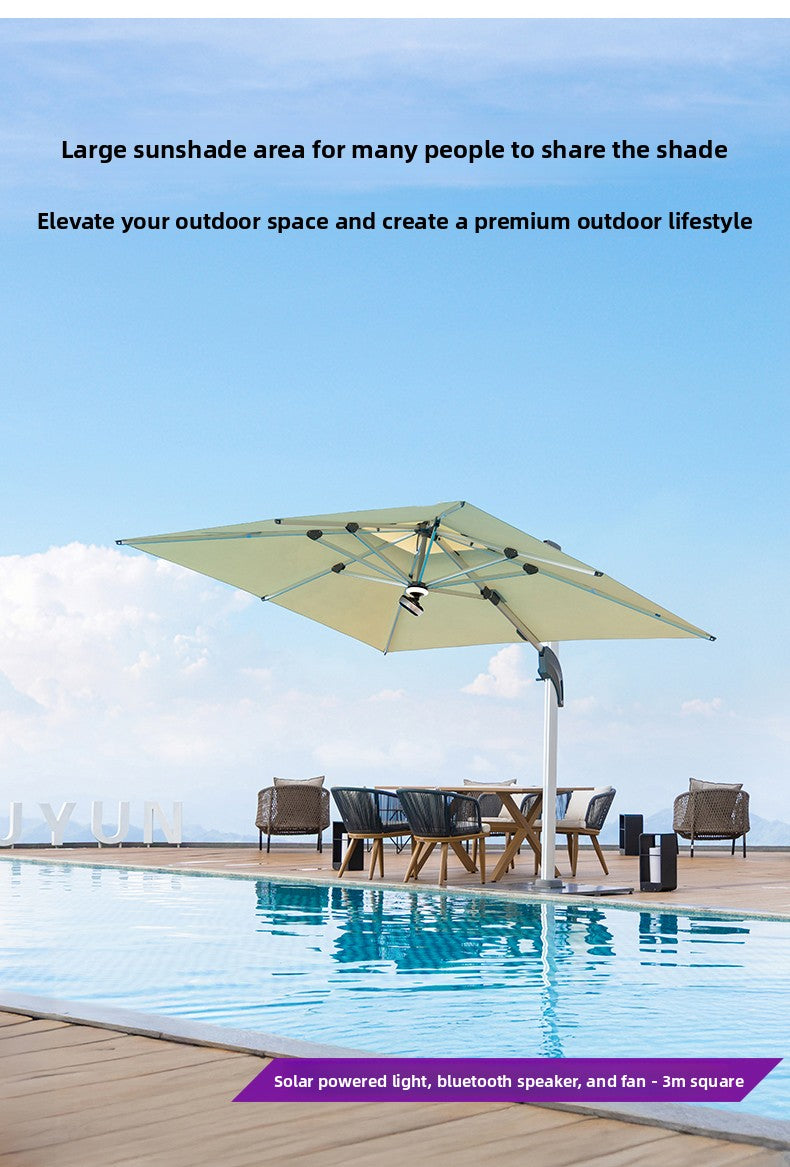 Solar LED Roman Cantilever Parasol — 7 Options | Bluetooth Speaker / Fan Available SUN054