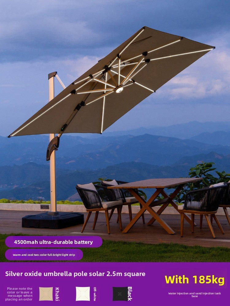 Solar LED Roman Cantilever Parasol — 7 Options | Bluetooth Speaker / Fan Available SUN054
