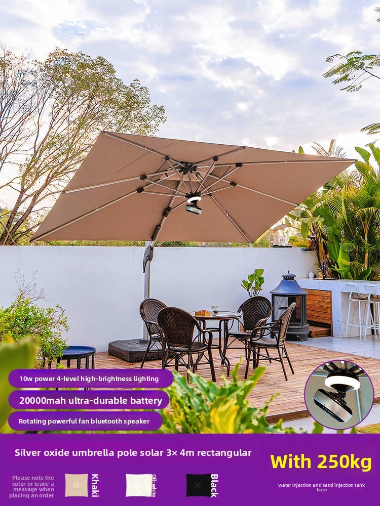 Solar LED Roman Cantilever Parasol — 7 Options | Bluetooth Speaker / Fan Available SUN054