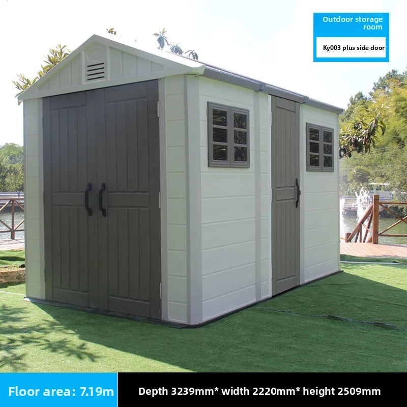 Chill-Home HDPE Outdoor Storage Shed — Gable Roof Triple Bay approx. 7.2㎡ (2 windows) SH009