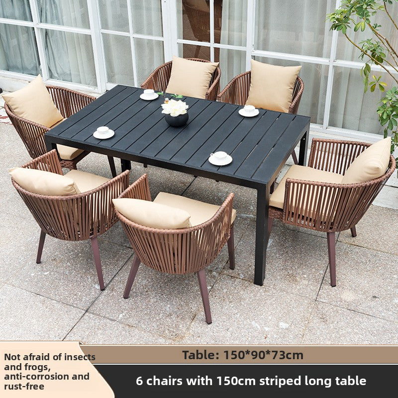 Outdoor PE Rattan Polywood Dining Set TC096
