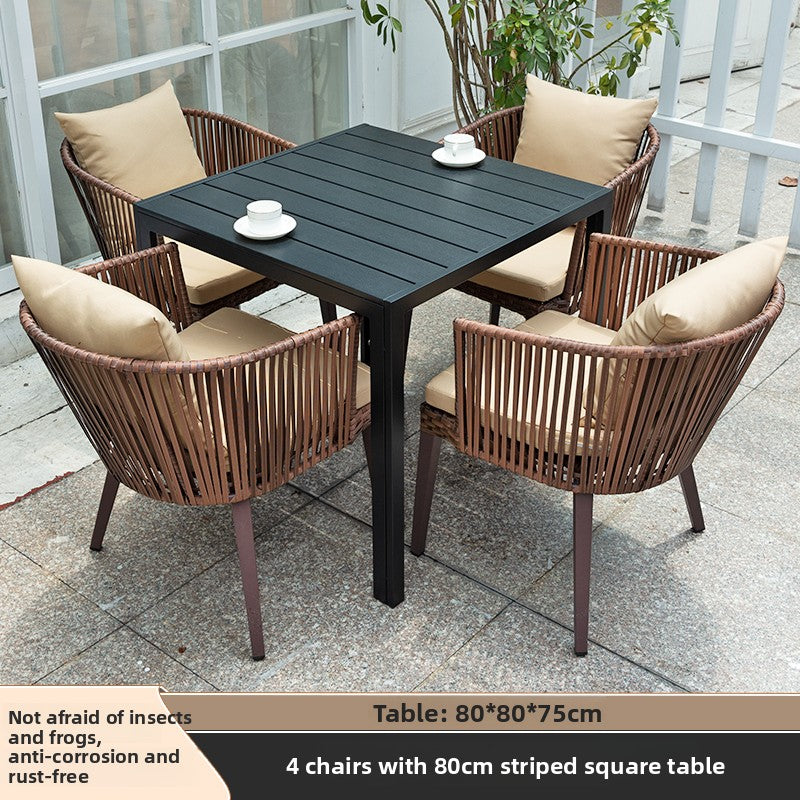 Outdoor PE Rattan Polywood Dining Set TC096