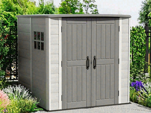 Chill-Home HDPE Outdoor Storage Shed — Flat Roof 4-Bay approx. 9㎡ (4 windows) SH005