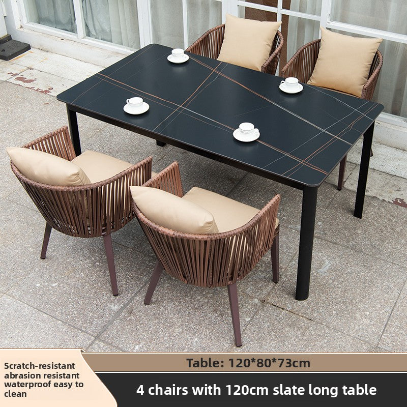 Outdoor PE Rattan Polywood Dining Set TC096