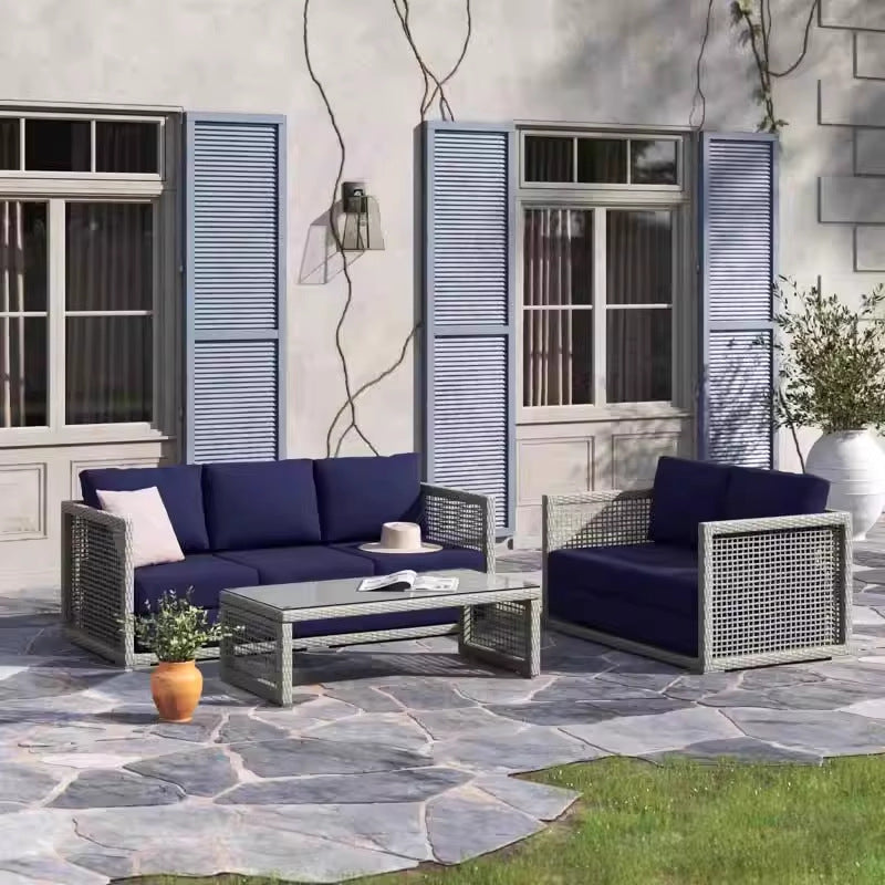 Outdoor Sofa Set Single Piece Rattan Sofa WPC Coffee Table PE Wicker Chair