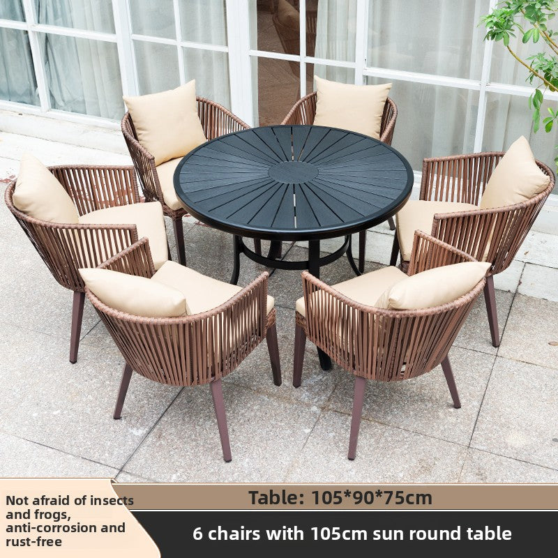 Outdoor PE Rattan Polywood Dining Set TC096