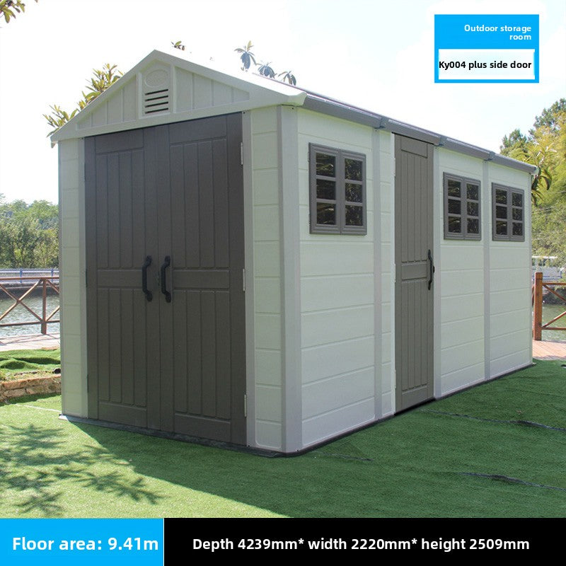 Chill-Home HDPE Outdoor Storage Shed — Gable Roof 4-Bay approx. 9.1㎡ (3 windows) SH010