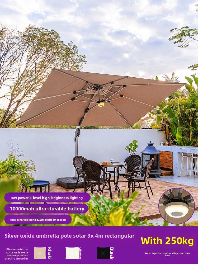 Solar LED Roman Cantilever Parasol — 7 Options | Bluetooth Speaker / Fan Available SUN054