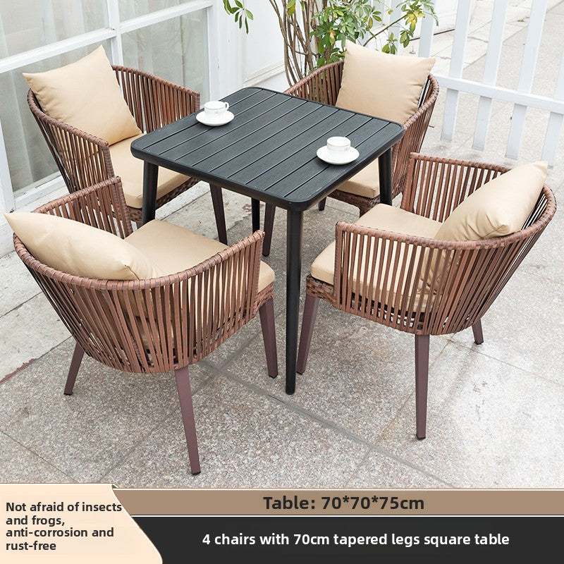 Outdoor PE Rattan Polywood Dining Set TC096