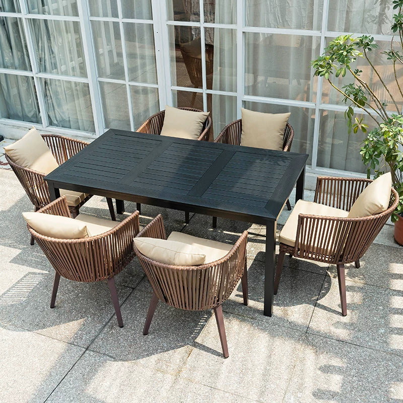 Outdoor PE Rattan Polywood Dining Set TC096