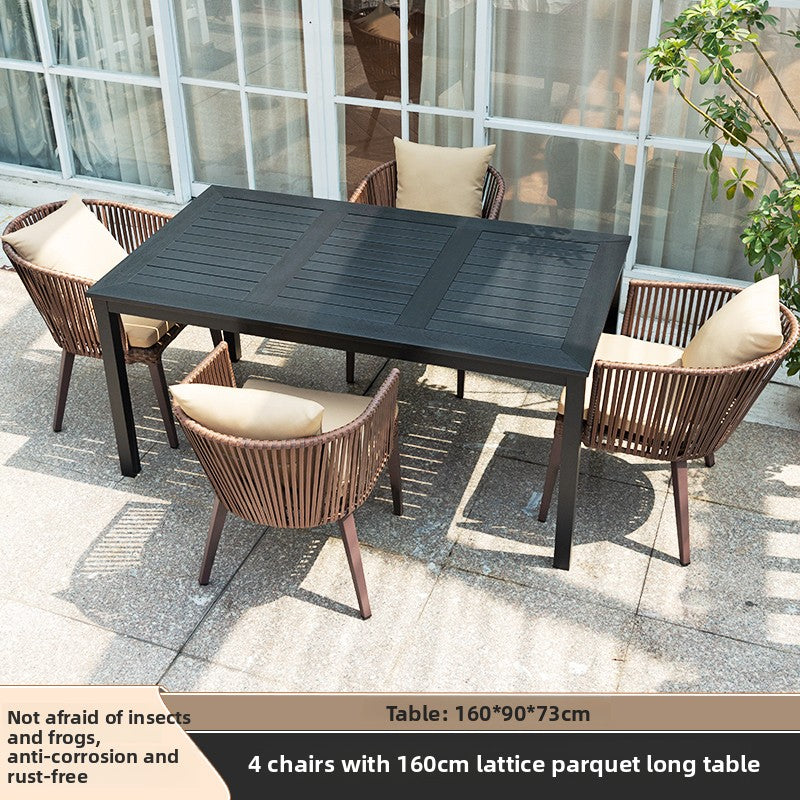 Outdoor PE Rattan Polywood Dining Set TC096