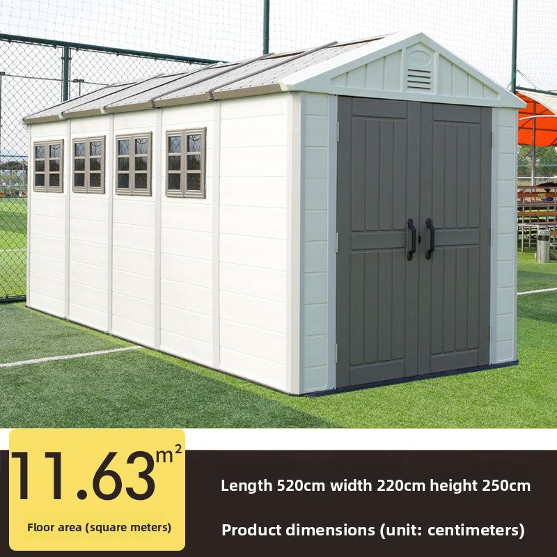 Chill-Home HDPE Outdoor Storage Shed — Gable Roof 5-Bay approx. 11.6㎡ (4 windows) SH011