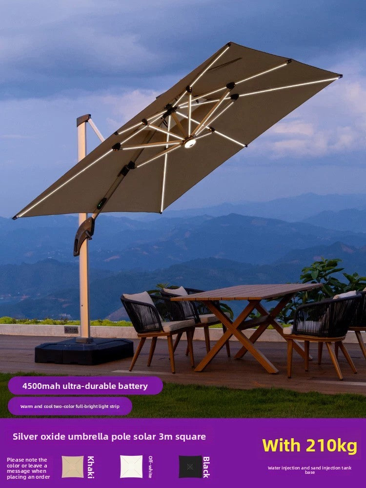 Solar LED Roman Cantilever Parasol — 7 Options | Bluetooth Speaker / Fan Available SUN054