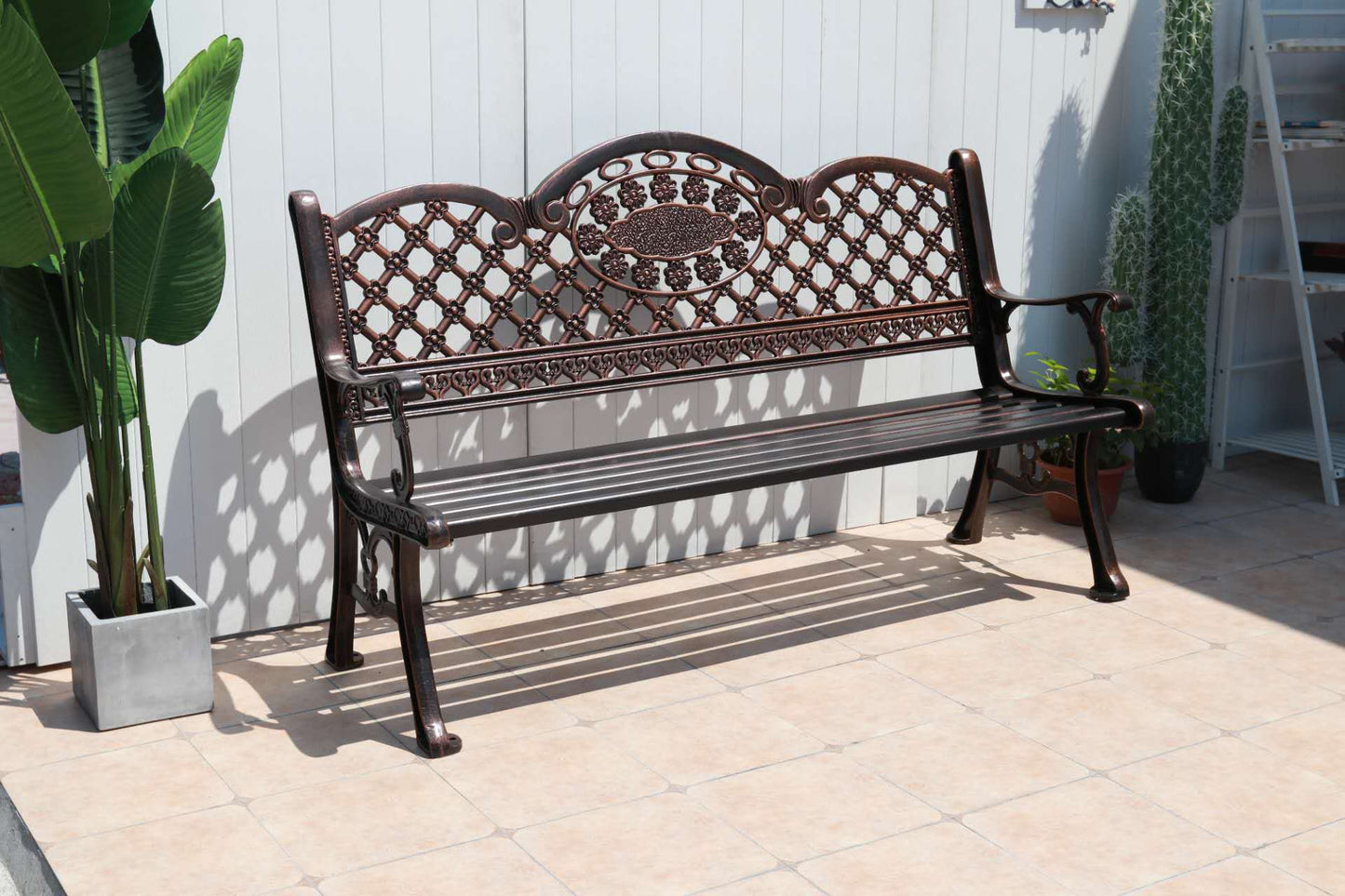 Cast Aluminum Outdoor Park Bench | Villa & Courtyard 155/136cm Multi-Colour EFWB-036
