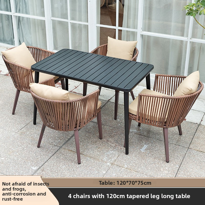 Outdoor PE Rattan Polywood Dining Set TC096