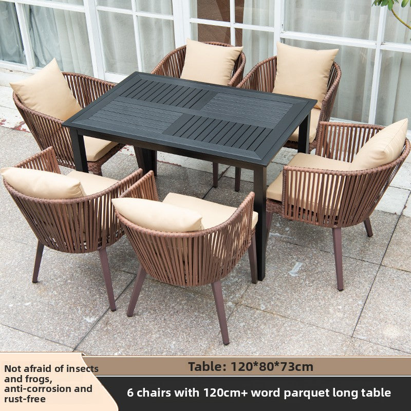 Outdoor PE Rattan Polywood Dining Set TC096
