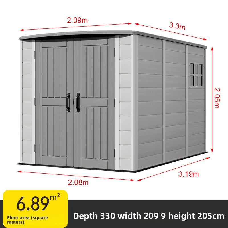 Chill-Home HDPE Outdoor Storage Shed — Flat Roof Triple Bay approx. 6.9㎡ (3 windows) SH004
