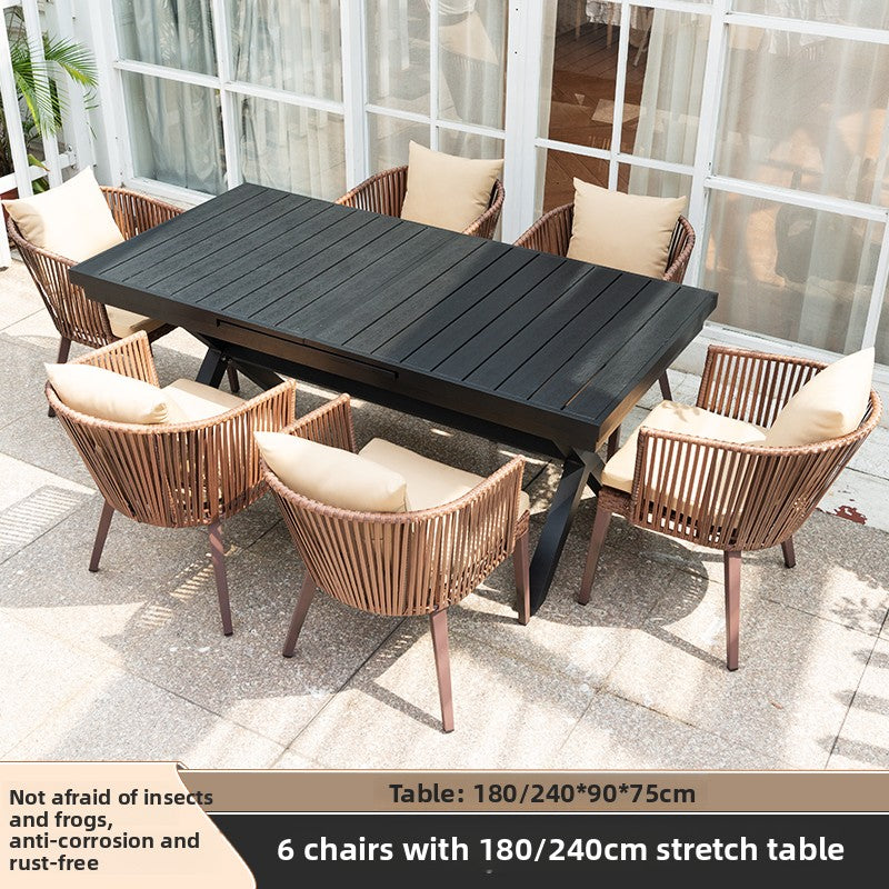 Outdoor PE Rattan Polywood Dining Set TC096