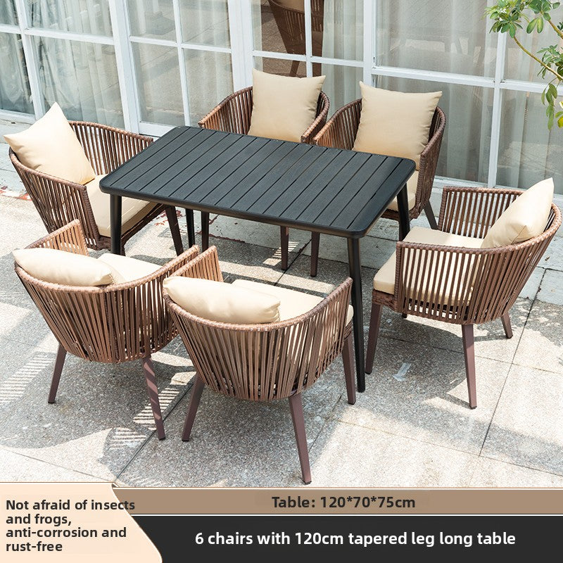 Outdoor PE Rattan Polywood Dining Set TC096
